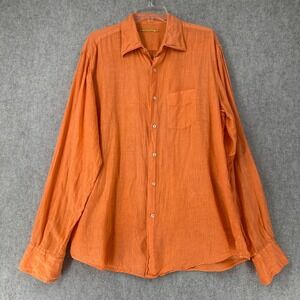 Robert Friedman Long‎ Sleeve Linen Blend Shirt XL TALL VTG Made In Italy Orange